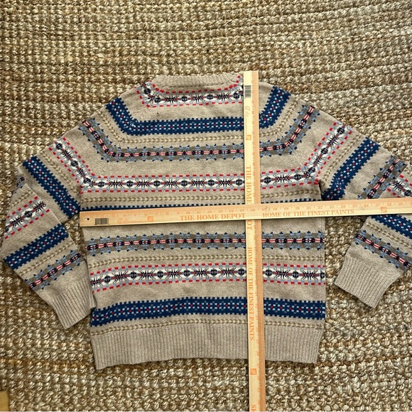 J. Crew Beige Fair Isle Crewneck Sweater Navy & Red Accents (XL) - Picture 4 of 7